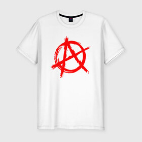Мужская футболка хлопок Slim с принтом АНАРХИЯ в Санкт-Петербурге, 92% хлопок, 8% лайкра | приталенный силуэт, круглый вырез ворота, длина до линии бедра, короткий рукав | Тематика изображения на принте: anarchy | riot | rock | анархия | бунт | знаки | музыка | панки | рок | символ