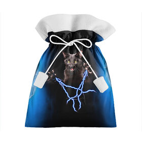 Подарочный 3D мешок с принтом Грозовой кошак(громовержец) в Санкт-Петербурге, 100% полиэстер | Размер: 29*39 см | Тематика изображения на принте: грозовой | громовержец | кот | кошак | молнии | разряды | черный