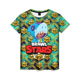 Женская футболка 3D с принтом Brawl Stars Leon в Санкт-Петербурге, 100% полиэфир ( синтетическое хлопкоподобное полотно) | прямой крой, круглый вырез горловины, длина до линии бедер | brawl | brawl stars | leon | leon shark | shark | stars | акула | бравл | бравл старс | игры | леон | лого | логотип | старс