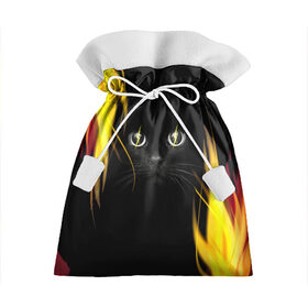 Подарочный 3D мешок с принтом Грозовой кошак в Санкт-Петербурге, 100% полиэстер | Размер: 29*39 см | Тематика изображения на принте: глаза | грозовой | кот | кошак | молнии | пламя | разряды | черный