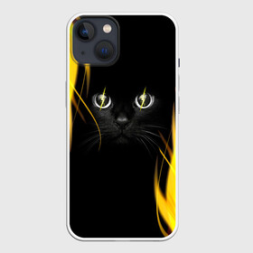 Чехол для iPhone 13 с принтом Грозовой кошак в Санкт-Петербурге,  |  | глаза | грозовой | кот | кошак | молнии | пламя | разряды | черный
