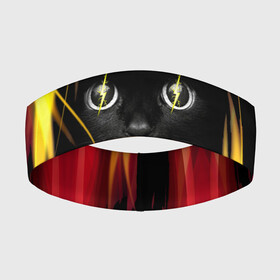 Повязка на голову 3D с принтом Грозовой кошак в Санкт-Петербурге,  |  | глаза | грозовой | кот | кошак | молнии | пламя | разряды | черный