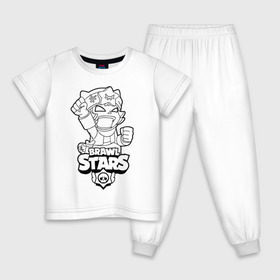 Детская пижама хлопок с принтом Brawl Stars SANDY (раскраска) в Санкт-Петербурге, 100% хлопок |  брюки и футболка прямого кроя, без карманов, на брюках мягкая резинка на поясе и по низу штанин
 | Тематика изображения на принте: brawl | brawl stars | crow | leon | sally | shark | stars | акула | бравл | бравл старс | браво старс | игра | компьютерная | кров | леон | леон акула | раскраска | старс | шарк