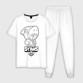 Мужская пижама хлопок с принтом Brawl Stars LEON (раскраска) в Санкт-Петербурге, 100% хлопок | брюки и футболка прямого кроя, без карманов, на брюках мягкая резинка на поясе и по низу штанин
 | 