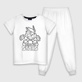 Детская пижама хлопок с принтом Brawl Stars (раскраска) в Санкт-Петербурге, 100% хлопок |  брюки и футболка прямого кроя, без карманов, на брюках мягкая резинка на поясе и по низу штанин
 | Тематика изображения на принте: brawl | brawl stars | crow | leon | sally | shark | stars | акула | бравл | бравл старс | браво старс | игра | компьютерная | кров | леон | леон акула | раскраска | старс | шарк