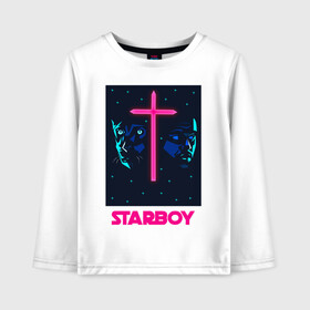 Детский лонгслив хлопок с принтом STARBOY в Санкт-Петербурге, 100% хлопок | круглый вырез горловины, полуприлегающий силуэт, длина до линии бедер | Тематика изображения на принте: blinding lights | heartless | starboy | the weekend | уикенд