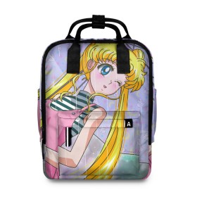 Женский рюкзак 3D с принтом Sailor Moon в Санкт-Петербурге, 100% полиэстер | лямки с регулируемой длиной, сверху ручки, чтобы рюкзак нести как сумку. Основное отделение закрывается на молнию, как и внешний карман. Внутри два дополнительных кармана, один из которых закрывается на молнию. По бокам два дополнительных кармашка, куда поместится маленькая бутылочка
 | Тематика изображения на принте: baby | bunny | girl | like | pink | sailormoon | usagi | вода капли | воин | волосы | глаза | девушка | дождь | зайчик | зонтик | котик | кролик | лето | луна | малышка | матроска | небо | облака | природа | радуга | розовый
