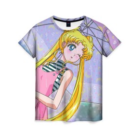 Женская футболка 3D с принтом Sailor Moon в Санкт-Петербурге, 100% полиэфир ( синтетическое хлопкоподобное полотно) | прямой крой, круглый вырез горловины, длина до линии бедер | baby | bunny | girl | like | pink | sailormoon | usagi | вода капли | воин | волосы | глаза | девушка | дождь | зайчик | зонтик | котик | кролик | лето | луна | малышка | матроска | небо | облака | природа | радуга | розовый