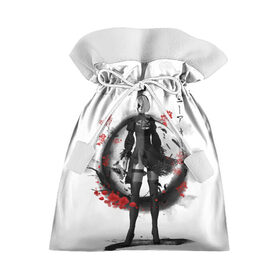 Подарочный 3D мешок с принтом 2B Ink Sakura dawn в Санкт-Петербурге, 100% полиэстер | Размер: 29*39 см | Тематика изображения на принте: 2a | 2b | 9s | andoird | ink | japanese | kanji | nier automata | nuar | sakura | yohra | андроид | кандзи | нуар | сакура | чернила | япония