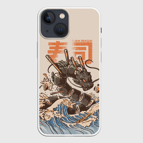 Чехол для iPhone 13 mini с принтом Sushi dragon в Санкт-Петербурге,  |  | волны | дракон | суши | суши дракон | японские волны | японский дракон