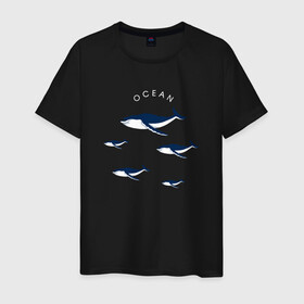 Мужская футболка хлопок с принтом Ocean в Санкт-Петербурге, 100% хлопок | прямой крой, круглый вырез горловины, длина до линии бедер, слегка спущенное плечо. | Тематика изображения на принте: касатки | киты | киты в океане | морские звери | океан