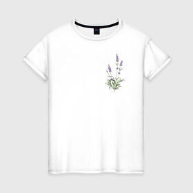 Женская футболка хлопок с принтом Lavanda в Санкт-Петербурге, 100% хлопок | прямой крой, круглый вырез горловины, длина до линии бедер, слегка спущенное плечо | лаванда | лавандовые цветы | милота | нежность | цветочки | цветы