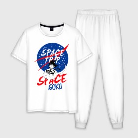 Мужская пижама хлопок с принтом Space trip в Санкт-Петербурге, 100% хлопок | брюки и футболка прямого кроя, без карманов, на брюках мягкая резинка на поясе и по низу штанин
 | аниме | космическая | космос | наса | путешествие в космос
