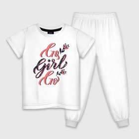 Детская пижама хлопок с принтом Go Girl Go в Санкт-Петербурге, 100% хлопок |  брюки и футболка прямого кроя, без карманов, на брюках мягкая резинка на поясе и по низу штанин
 | 8 марта | fem | feminism | feminist | девочки | девушки | женщины | феминизм | феминист | фемистка
