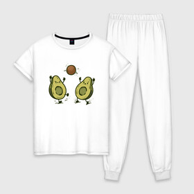 Женская пижама хлопок с принтом Авокадик в Санкт-Петербурге, 100% хлопок | брюки и футболка прямого кроя, без карманов, на брюках мягкая резинка на поясе и по низу штанин | avocado | vegan | vegetarian | авокадо | веган | вегетарианство