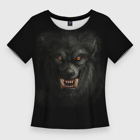 Женская футболка 3D Slim с принтом Вервольф в Санкт-Петербурге,  |  | вервольф | волк | волк оборотень | волк рычит | волк скалится | волчица | волчьи зубы | волчья голова | волчья пасть | голова волка | лютоволк | оборотень | оскал волка | трусы с волк | хищный оскал
