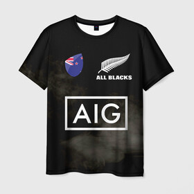 Мужская футболка 3D с принтом ALL BLACKS в Санкт-Петербурге, 100% полиэфир | прямой крой, круглый вырез горловины, длина до линии бедер | all blacks | new zealandd | rugby | новая зеландия | олл блэкс | регби | хака