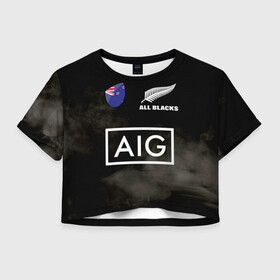 Женская футболка Crop-top 3D с принтом ALL BLACKS в Санкт-Петербурге, 100% полиэстер | круглая горловина, длина футболки до линии талии, рукава с отворотами | all blacks | new zealandd | rugby | новая зеландия | олл блэкс | регби | хака