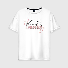 Женская футболка хлопок Oversize с принтом Bongo Cat в Санкт-Петербурге, 100% хлопок | свободный крой, круглый ворот, спущенный рукав, длина до линии бедер
 | Тематика изображения на принте: bongo cat | кот | котики | мемы