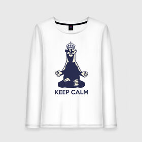 Женский лонгслив хлопок с принтом Keep Calm в Санкт-Петербурге, 100% хлопок |  | bear | calm | keep | keep calm | krown | meditation | корона | медведь | медитация | спокойствие