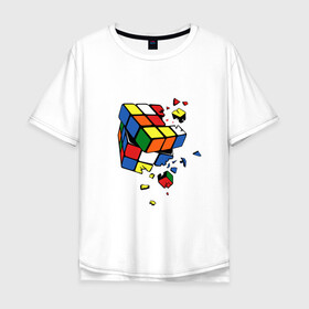 Мужская футболка хлопок Oversize с принтом Кубик Рубика в Санкт-Петербурге, 100% хлопок | свободный крой, круглый ворот, “спинка” длиннее передней части | kubik rubika | головоломка | игра | куб | кубик рубика