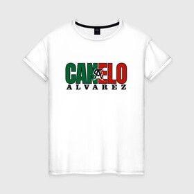 Женская футболка хлопок с принтом Canelo Alvarez в Санкт-Петербурге, 100% хлопок | прямой крой, круглый вырез горловины, длина до линии бедер, слегка спущенное плечо | 