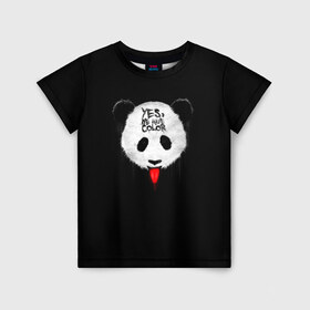 Детская футболка 3D с принтом _Panda_ в Санкт-Петербурге, 100% гипоаллергенный полиэфир | прямой крой, круглый вырез горловины, длина до линии бедер, чуть спущенное плечо, ткань немного тянется | color | have | hunter | panda | text | we | yes | австралия | арт | бе | высунула | глаза | голова | да | дикое | есть | животное | лбу | млекопитающее | на | надпись | нас | нос | охотник | панда | панды | показывает