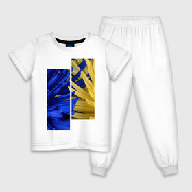 Детская пижама хлопок с принтом Украинский акцент в Санкт-Петербурге, 100% хлопок |  брюки и футболка прямого кроя, без карманов, на брюках мягкая резинка на поясе и по низу штанин
 | жёлтый | намёк | пионы | синий | украина | украинский флаг | флаг | цвет | цвет флага | цветы