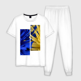 Мужская пижама хлопок с принтом Украинский акцент в Санкт-Петербурге, 100% хлопок | брюки и футболка прямого кроя, без карманов, на брюках мягкая резинка на поясе и по низу штанин
 | жёлтый | намёк | пионы | синий | украина | украинский флаг | флаг | цвет | цвет флага | цветы