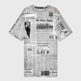 Платье-футболка 3D с принтом Газета Newspaper в Санкт-Петербурге,  |  | america | americans | chicago | new york times | newspaper | newspapers | tribune | wahintgon post | американские | газета | газетная | газеты | из газет | модная | модный | сша | трибьют