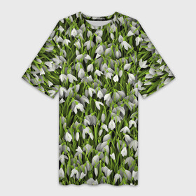 Платье-футболка 3D с принтом Подснежники в Санкт-Петербурге,  |  | Тематика изображения на принте: 8 марта | букет | весенний | весна | клумба | паттерн | подарок | подснежник | растение | цветочный | цветы. цветок