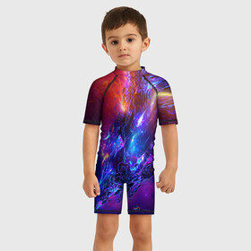 Детский купальный костюм 3D с принтом Universe Neon в Санкт-Петербурге, Полиэстер 85%, Спандекс 15% | застежка на молнии на спине | abstract | neon | space | universe | абстракция | вселенная | космос | неон