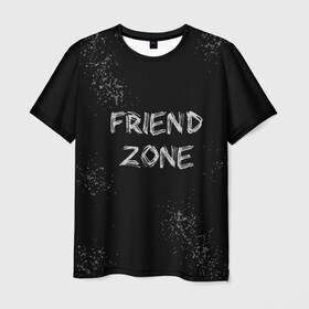 Мужская футболка 3D с принтом FRIEND ZONE в Санкт-Петербурге, 100% полиэфир | прямой крой, круглый вырез горловины, длина до линии бедер | friend | zone | белая | девушка | девушке | другу | друзья | звезды | зона | любимой | люблю | минимализм | надпись | не | отношения | парень | парню | подарок | подруге | подружке | просто | только | френд