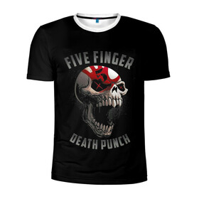Мужская футболка 3D спортивная с принтом Five Finger Death Punch в Санкт-Петербурге, 100% полиэстер с улучшенными характеристиками | приталенный силуэт, круглая горловина, широкие плечи, сужается к линии бедра | Тематика изображения на принте: 5fdp | death | ffdp | finger | five | five finger death punch | punch | грув метал