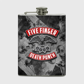 Фляга с принтом Five Finger Death Punch в Санкт-Петербурге, металлический корпус | емкость 0,22 л, размер 125 х 94 мм. Виниловая наклейка запечатывается полностью | 5fdp | death | ffdp | finger | five | five finger death punch | punch | грув метал