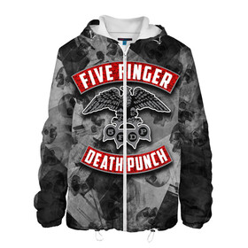 Мужская куртка 3D с принтом Five Finger Death Punch в Санкт-Петербурге, ткань верха — 100% полиэстер, подклад — флис | прямой крой, подол и капюшон оформлены резинкой с фиксаторами, два кармана без застежек по бокам, один большой потайной карман на груди. Карман на груди застегивается на липучку | 5fdp | death | ffdp | finger | five | five finger death punch | punch | грув метал