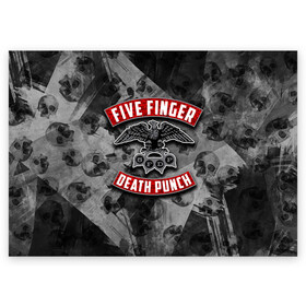 Поздравительная открытка с принтом Five Finger Death Punch в Санкт-Петербурге, 100% бумага | плотность бумаги 280 г/м2, матовая, на обратной стороне линовка и место для марки
 | 5fdp | death | ffdp | finger | five | five finger death punch | punch | грув метал