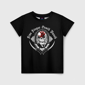 Детская футболка 3D с принтом Five Finger Death Punch в Санкт-Петербурге, 100% гипоаллергенный полиэфир | прямой крой, круглый вырез горловины, длина до линии бедер, чуть спущенное плечо, ткань немного тянется | Тематика изображения на принте: 5fdp | death | ffdp | finger | five | five finger death punch | punch | грув метал