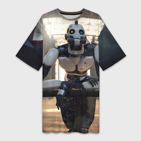 Платье-футболка 3D с принтом Любовь Смерть Роботы в Санкт-Петербурге,  |  | death | icon | love | love death robots | netflix | robots | series | любовь | мультфильм | нетфликс | нэтфликс | роботы | сериал