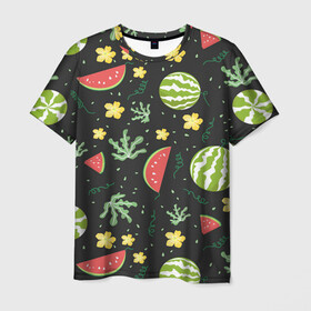 Мужская футболка 3D с принтом Арбузики в Санкт-Петербурге, 100% полиэфир | прямой крой, круглый вырез горловины, длина до линии бедер | vegan | watermelon | арбуз | арбузом | арбузы | ботва | веган | зеленое | косточки | костояка | лето | полоса | полосы | с
