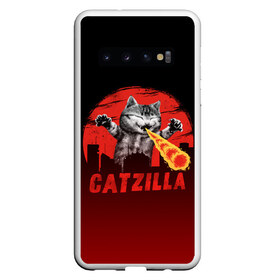 Чехол для Samsung Galaxy S10 с принтом CATZILLA в Санкт-Петербурге, Силикон | Область печати: задняя сторона чехла, без боковых панелей | catzilla | годзилла | кот | котик | кошка | кэтзилла | мимими | прикол | прикольная