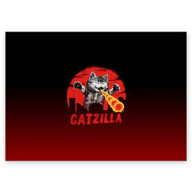 Поздравительная открытка с принтом CATZILLA | КЭТЗИЛЛА в Санкт-Петербурге, 100% бумага | плотность бумаги 280 г/м2, матовая, на обратной стороне линовка и место для марки
 | catzilla | годзилла | кот | котик | кошка | кэтзилла | мимими | прикол | прикольная