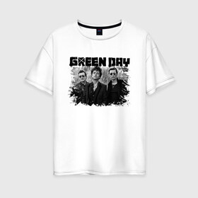 Женская футболка хлопок Oversize с принтом GreenDay в Санкт-Петербурге, 100% хлопок | свободный крой, круглый ворот, спущенный рукав, длина до линии бедер
 | billie joe armstrong | greenday | rock | альтернативный | билли джо армстронг | гриндей | зеленый день | майк дёрнт | музыка | панк рок | поп панк | рок | тре кул