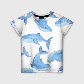 Детская футболка 3D с принтом Косяк китов в Санкт-Петербурге, 100% гипоаллергенный полиэфир | прямой крой, круглый вырез горловины, длина до линии бедер, чуть спущенное плечо, ткань немного тянется | арт | карандашом | кит | киты | красками | море | моря | океан | океаны | под водой | рисунок