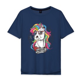 Мужская футболка хлопок Oversize с принтом Единорог хипстер в Санкт-Петербурге, 100% хлопок | свободный крой, круглый ворот, “спинка” длиннее передней части | Тематика изображения на принте: hipstern | horse | unicorn | единорог | лошадь | пони | радуга | разноцветная | хипстер