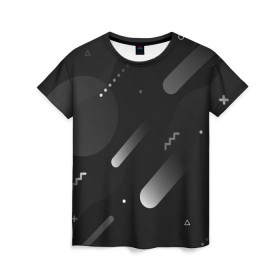 Женская футболка 3D с принтом Падение комет в космосе в Санкт-Петербурге, 100% полиэфир ( синтетическое хлопкоподобное полотно) | прямой крой, круглый вырез горловины, длина до линии бедер | 