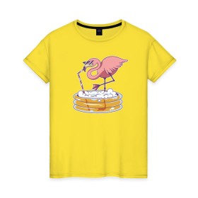 Женская футболка хлопок с принтом Фламинго в Санкт-Петербурге, 100% хлопок | прямой крой, круглый вырез горловины, длина до линии бедер, слегка спущенное плечо | bird | flamingo | summer | птица | птицы | фламинго