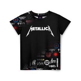 Детская футболка 3D с принтом Metallica в Санкт-Петербурге, 100% гипоаллергенный полиэфир | прямой крой, круглый вырез горловины, длина до линии бедер, чуть спущенное плечо, ткань немного тянется | james alan hetfield | джеймс хетфилд | кирк хэмметт | ларс ульрих | металлика | музыка | роберт трухильо | трэш метал | хеви метал