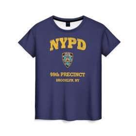 Женская футболка 3D с принтом Бруклин 9-9 департамент NYPD в Санкт-Петербурге, 100% полиэфир ( синтетическое хлопкоподобное полотно) | прямой крой, круглый вырез горловины, длина до линии бедер | 99 | brooklyn 99 | police | бруклин | бруклин 9 9 | девять девять | департамент | джейк | джеффордс | значок | логотип | нью йорк | перальта | сериал | терри | чарльз бойл