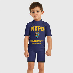 Детский купальный костюм 3D с принтом Бруклин 9-9 департамент NYPD в Санкт-Петербурге, Полиэстер 85%, Спандекс 15% | застежка на молнии на спине | 99 | brooklyn 99 | police | бруклин | бруклин 9 9 | девять девять | департамент | джейк | джеффордс | значок | логотип | нью йорк | перальта | сериал | терри | чарльз бойл